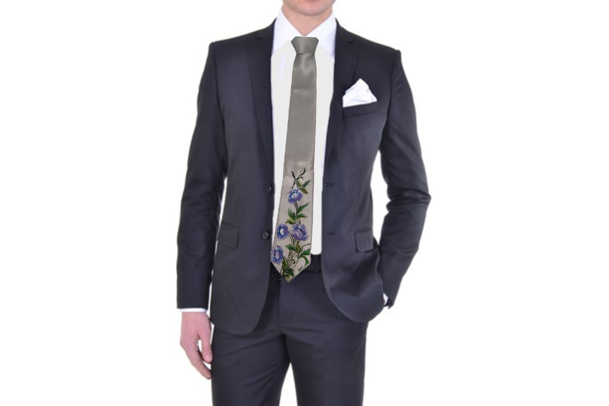 Cravatta argento e fiori blu