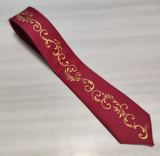 Cravatta bordeaux con fantasia oro