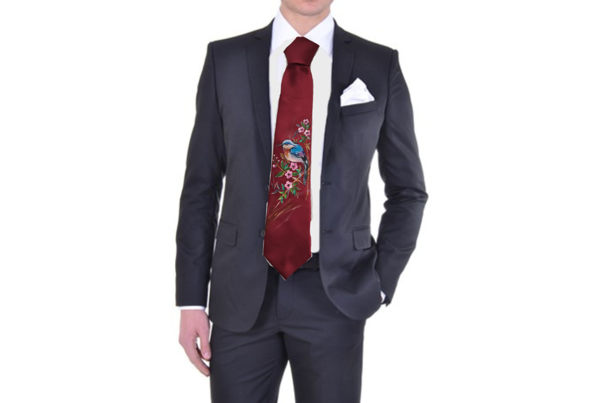 Bird in flowers tie