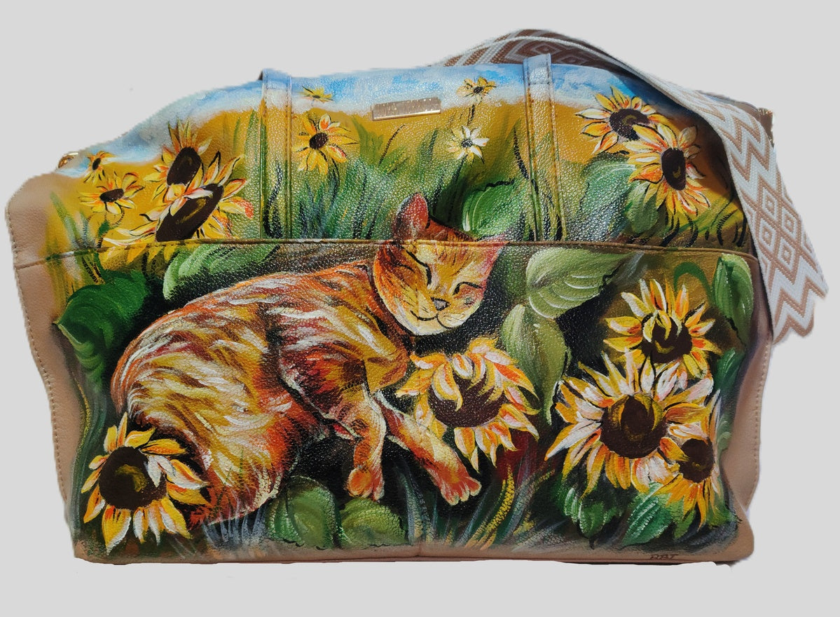 Borsa Lora Ferres gatto sognante nei girasoli