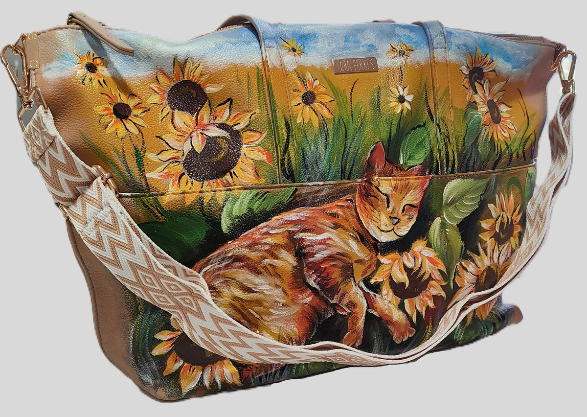 Borsa Lora Ferres gatto sognante nei girasoli