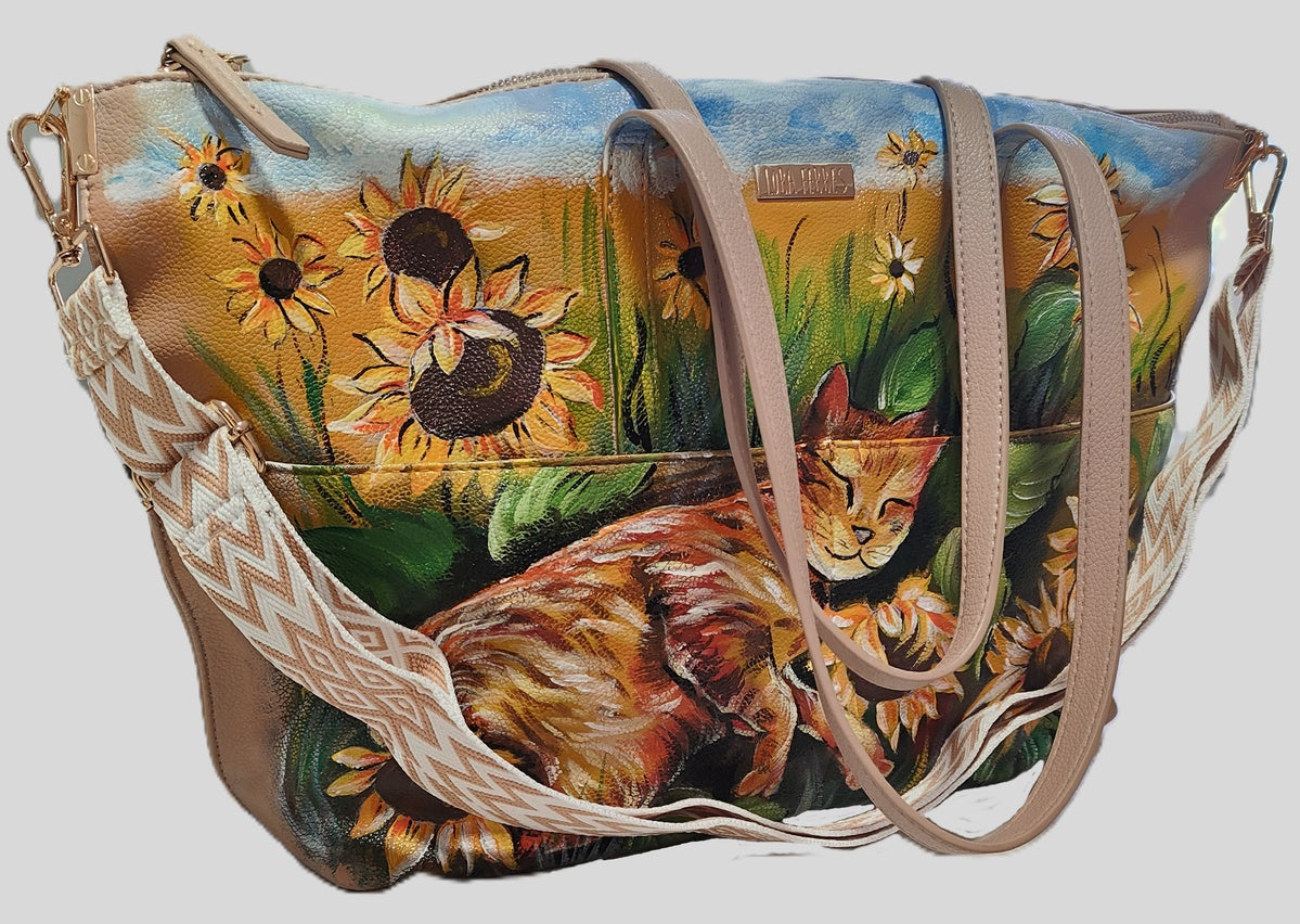 Borsa Lora Ferres gatto sognante nei girasoli