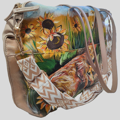 Borsa Lora Ferres gatto sognante nei girasoli