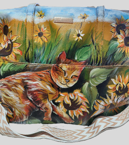 Borsa Lora Ferres gatto sognante nei girasoli