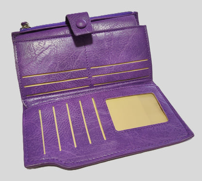 Portafoglio viola con peonie e non ti scordar