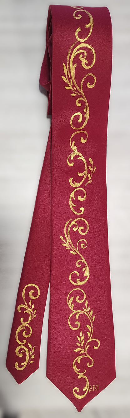Cravatta bordeaux con fantasia oro