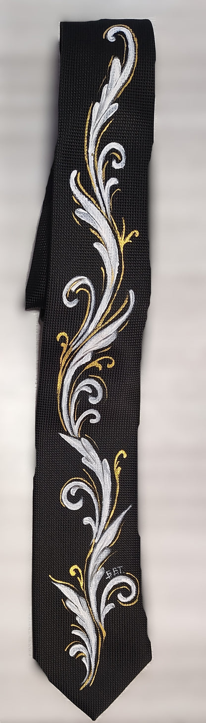 Cravatta nera con fantasia bianco/oro