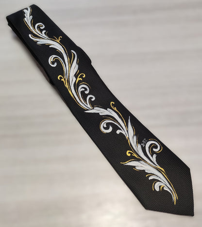 Cravatta nera con fantasia bianco/oro